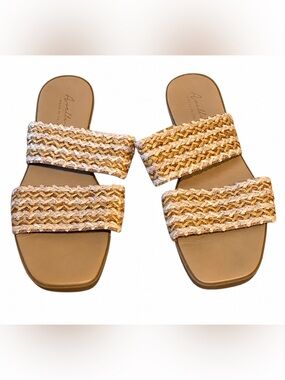 Avellini Made in Italy Woven Raffia Slide Sandals Size 9